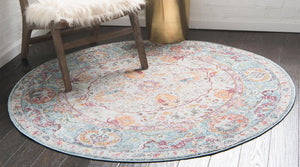 Light Blue 5' 5 x 5' 5 Baracoa Round Area Rug 100% Polypropylene Distressed Vintage Living Dining Room Office Traditional Carpet for Sale at Rug Engine