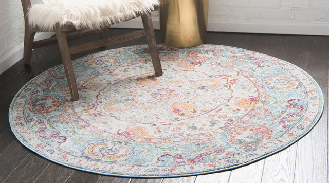 Light Blue 4' x 4' Baracoa Round Area Rug 100% Polypropylene Distressed Vintage Living Dining Room Office Traditional Carpet for Sale at Rug Engine