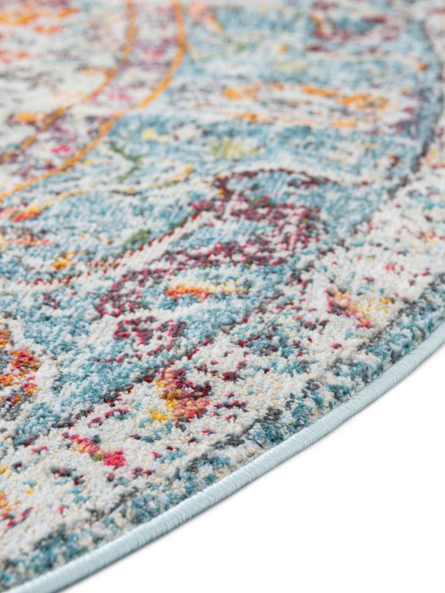 Light Blue 6' x 6' Baracoa Round Area Rug 100% Polypropylene Distressed Vintage Living Dining Room Office Traditional Carpet for Sale at Rug Engine
