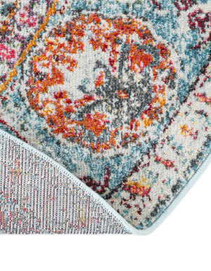 Light Blue 8' x 8' Baracoa Round Area Rug 100% Polypropylene Distressed Vintage Living Dining Room Office Traditional Carpet for Sale at Rug Engine