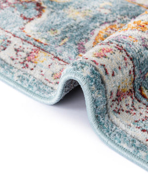 Light Blue 4' x 4' Baracoa Round Area Rug 100% Polypropylene Distressed Vintage Living Dining Room Office Traditional Carpet for Sale at Rug Engine