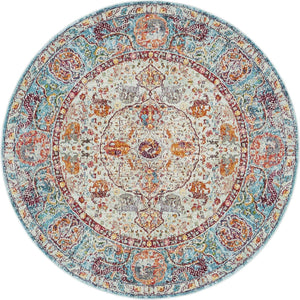 Light Blue 5' 5 x 5' 5 Baracoa Round Area Rug 100% Polypropylene Distressed Vintage Living Dining Room Office Traditional Carpet for Sale at Rug Engine
