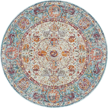 Light Blue 5' 5 x 5' 5 Baracoa Round Area Rug 100% Polypropylene Distressed Vintage Living Dining Room Office Traditional Carpet for Sale at Rug Engine
