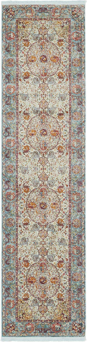 Light Blue 2' 7 x 10' Baracoa Runner Area Rug 100% Polypropylene Distressed Vintage Living Dining Room Office Traditional Carpet for Sale at Rug Engine