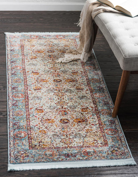Light Blue 2' 7 x 12' Baracoa Runner Area Rug 100% Polypropylene Distressed Vintage Living Dining Room Office Traditional Carpet for Sale at Rug Engine