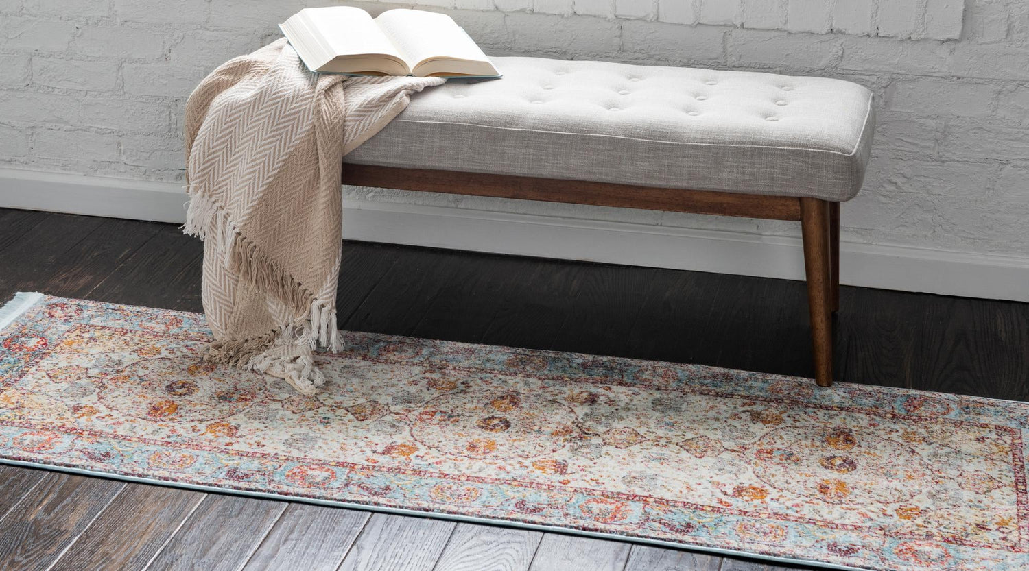 Light Blue 2' 7 x 12' Baracoa Runner Area Rug 100% Polypropylene Distressed Vintage Living Dining Room Office Traditional Carpet for Sale at Rug Engine