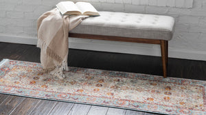 Light Blue 2' 7 x 12' Baracoa Runner Area Rug 100% Polypropylene Distressed Vintage Living Dining Room Office Traditional Carpet for Sale at Rug Engine