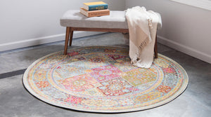 Multicolor 4' x 4' Baracoa Round Area Rug 100% Polypropylene Distressed Vintage Living Dining Room Office Traditional Carpet for Sale at Rug Engine