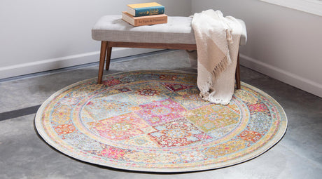 Multicolor 6' 1 x 6' 1 Baracoa Round Area Rug 100% Polypropylene Distressed Vintage Living Dining Room Office Traditional Carpet for Sale at Rug Engine