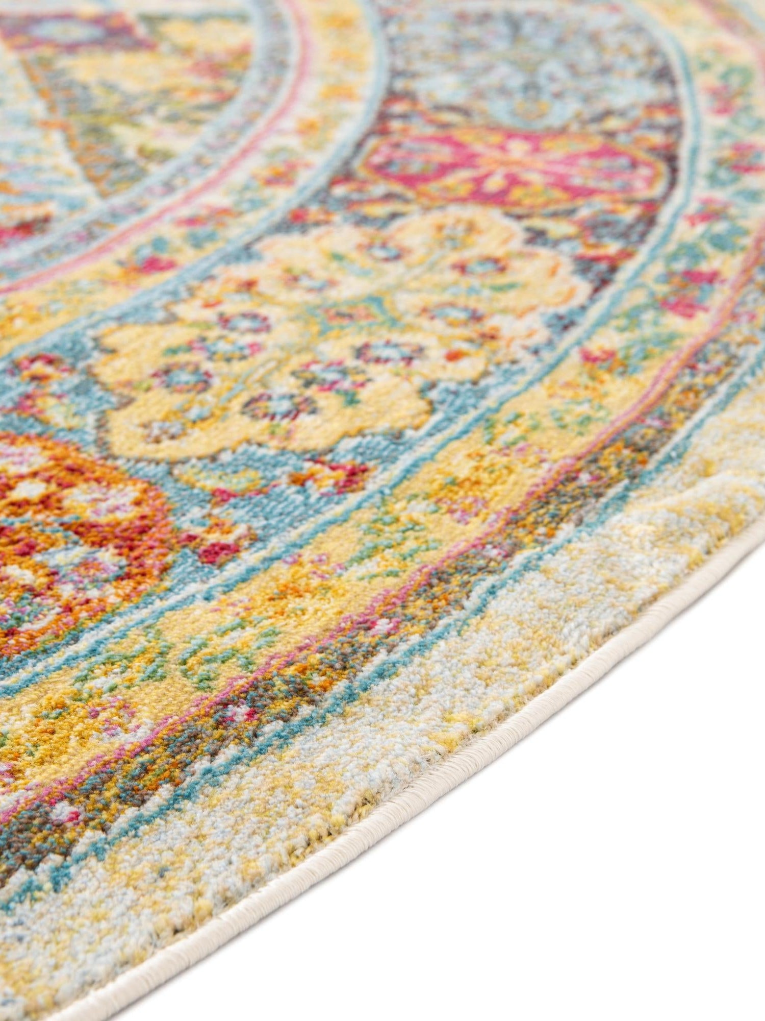 Multicolor 4' x 4' Baracoa Round Area Rug 100% Polypropylene Distressed Vintage Living Dining Room Office Traditional Carpet for Sale at Rug Engine