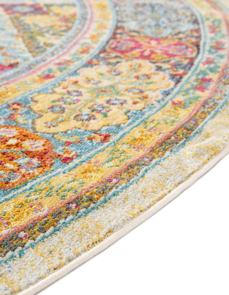 Multicolor 4' x 4' Baracoa Round Area Rug 100% Polypropylene Distressed Vintage Living Dining Room Office Traditional Carpet for Sale at Rug Engine