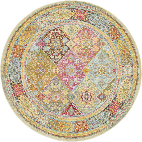Multicolor 5' 5 x 5' 5 Baracoa Round Area Rug 100% Polypropylene Distressed Vintage Living Dining Room Office Traditional Carpet for Sale at Rug Engine
