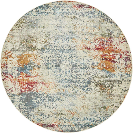 Cream 8' x 8' Baracoa Round Area Rug 100% Polypropylene Distressed Vintage Living Dining Room Office Traditional Carpet for Sale at Rug Engine