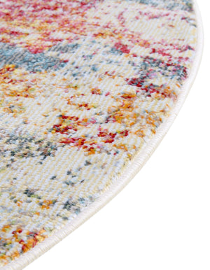 Cream 4' 3 x 4' 3 Baracoa Round Area Rug 100% Polypropylene Distressed Vintage Living Dining Room Office Traditional Carpet for Sale at Rug Engine