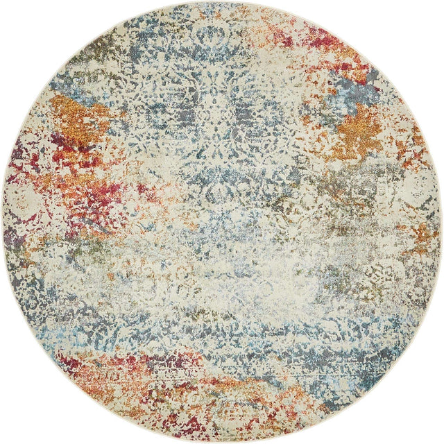 Cream 5' 5 x 5' 5 Baracoa Round Area Rug 100% Polypropylene Distressed Vintage Living Dining Room Office Traditional Carpet for Sale at Rug Engine