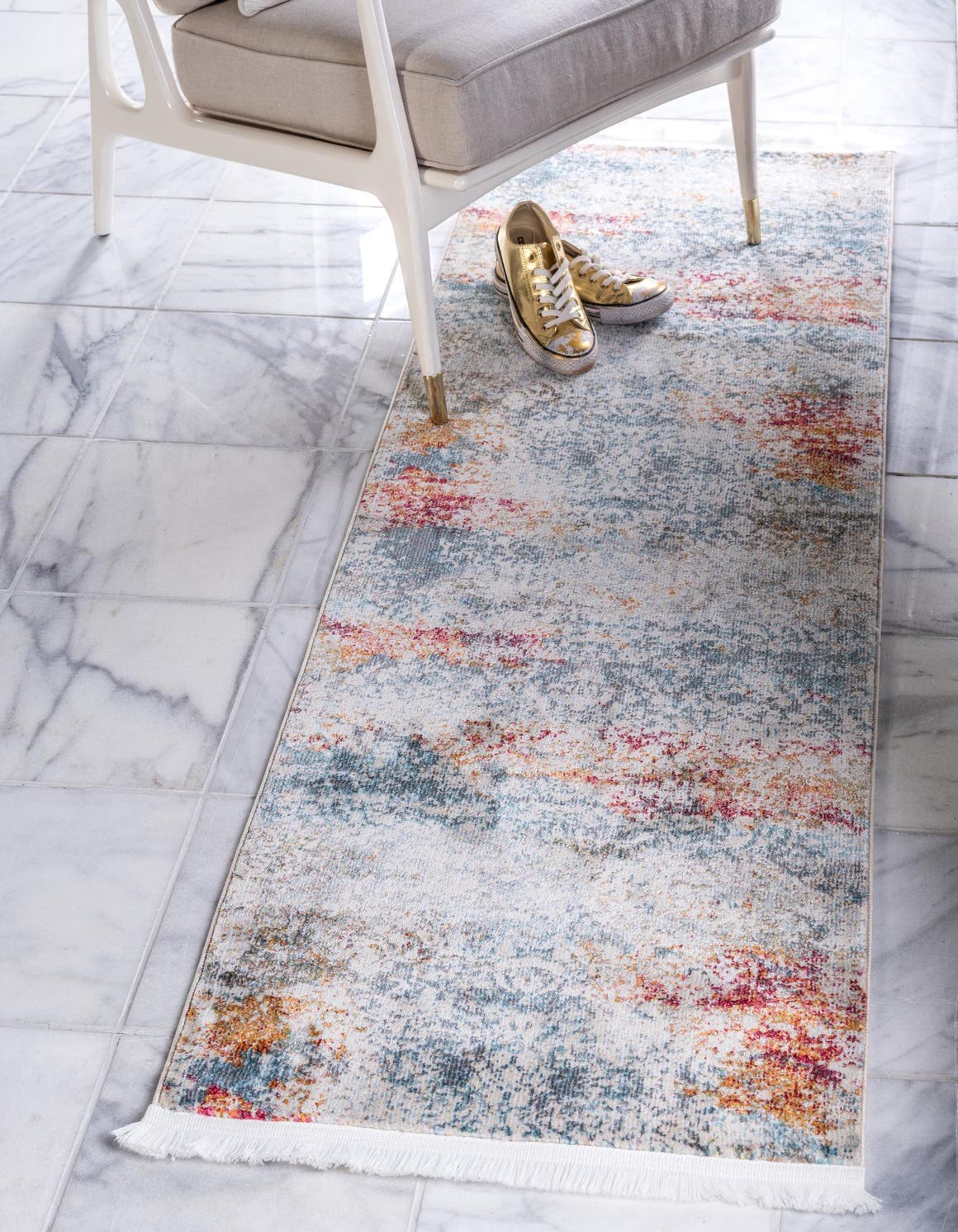 Cream 2' 7 x 13' Baracoa Runner Area Rug 100% Polypropylene Distressed Vintage Living Dining Room Office Traditional Carpet for Sale at Rug Engine