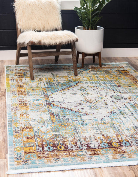 Light Blue 5' 5 x 8' Baracoa Rectangle Area Rug 100% Polypropylene Distressed Vintage Living Dining Room Office Traditional Carpet for Sale at Rug Engine