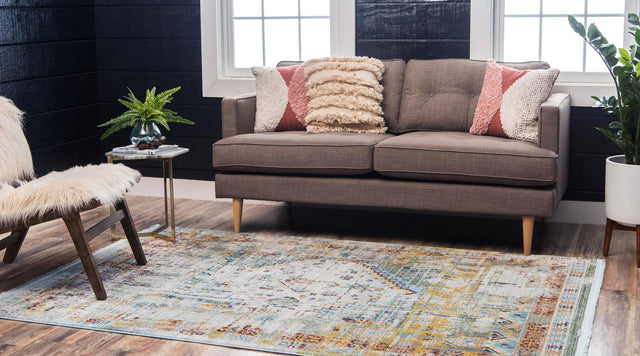 Light Blue 4' 3 x 6' 1 Baracoa Rectangle Area Rug 100% Polypropylene Distressed Vintage Living Dining Room Office Traditional Carpet for Sale at Rug Engine