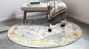 Light Blue 5' 5 x 5' 5 Baracoa Round Area Rug 100% Polypropylene Distressed Vintage Living Dining Room Office Traditional Carpet for Sale at Rug Engine