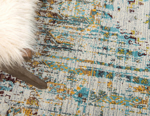 Light Blue 5' 5 x 5' 5 Baracoa Round Area Rug 100% Polypropylene Distressed Vintage Living Dining Room Office Traditional Carpet for Sale at Rug Engine