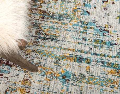 Light Blue 5' 5 x 5' 5 Baracoa Round Area Rug 100% Polypropylene Distressed Vintage Living Dining Room Office Traditional Carpet for Sale at Rug Engine