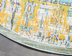 Light Blue 5' 5 x 5' 5 Baracoa Round Area Rug 100% Polypropylene Distressed Vintage Living Dining Room Office Traditional Carpet for Sale at Rug Engine