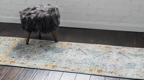 Light Blue 2' 7 x 10' Baracoa Runner Area Rug 100% Polypropylene Distressed Vintage Living Dining Room Office Traditional Carpet for Sale at Rug Engine