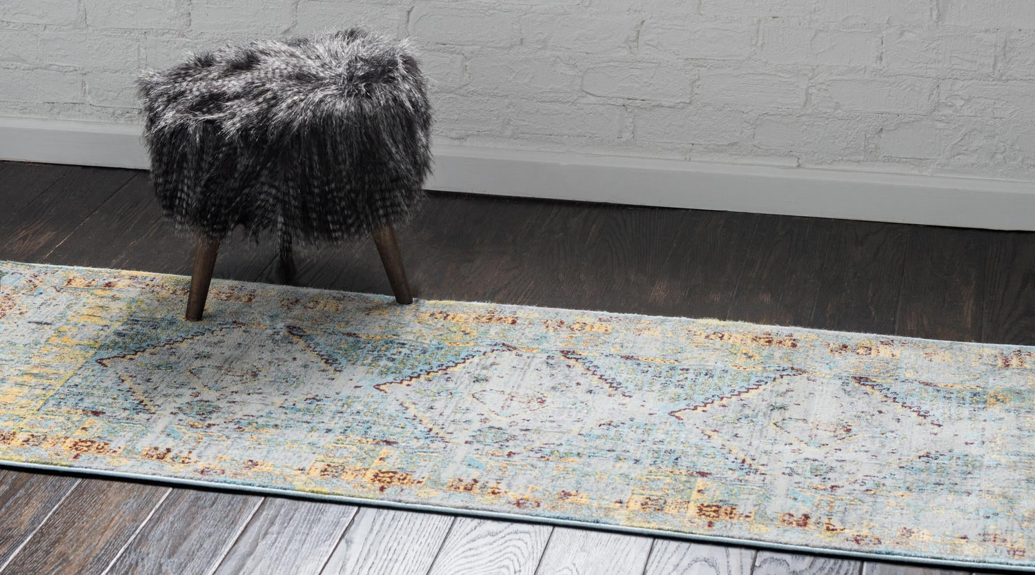 Light Blue 2' 2 x 6' 1 Baracoa Runner Area Rug 100% Polypropylene Distressed Vintage Living Dining Room Office Traditional Carpet for Sale at Rug Engine