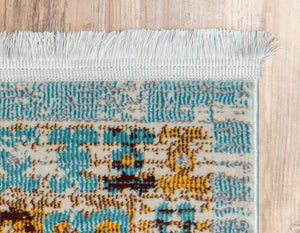 Light Blue 2' 7 x 10' Baracoa Runner Area Rug 100% Polypropylene Distressed Vintage Living Dining Room Office Traditional Carpet for Sale at Rug Engine