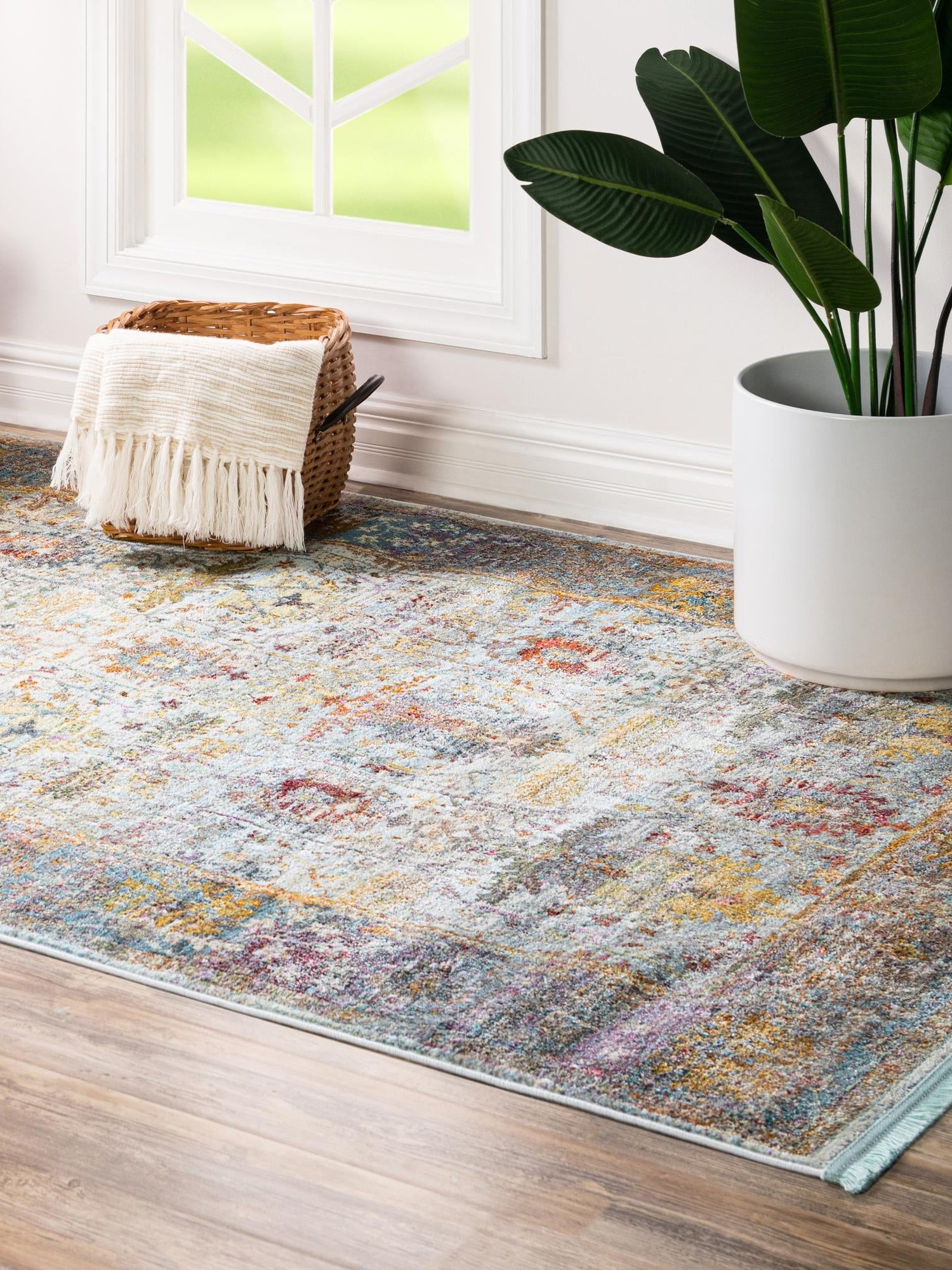 Light Blue 4' 3 x 6' 1 Baracoa Rectangle Area Rug 100% Polypropylene Distressed Vintage Living Dining Room Office Traditional Carpet for Sale at Rug Engine