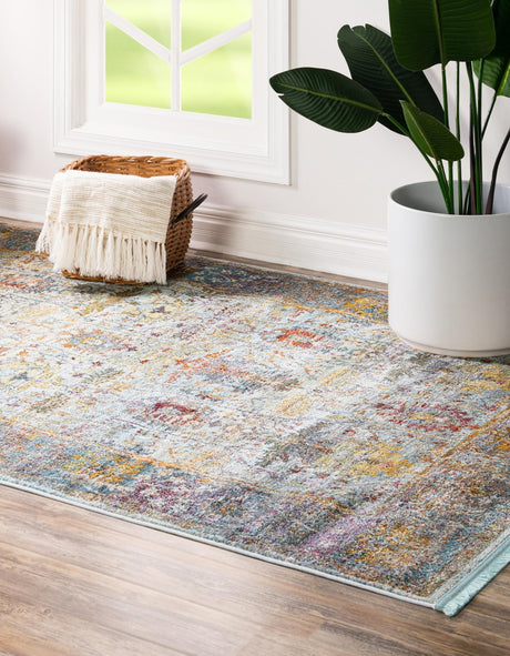 Light Blue 4' 3 x 6' 1 Baracoa Rectangle Area Rug 100% Polypropylene Distressed Vintage Living Dining Room Office Traditional Carpet for Sale at Rug Engine