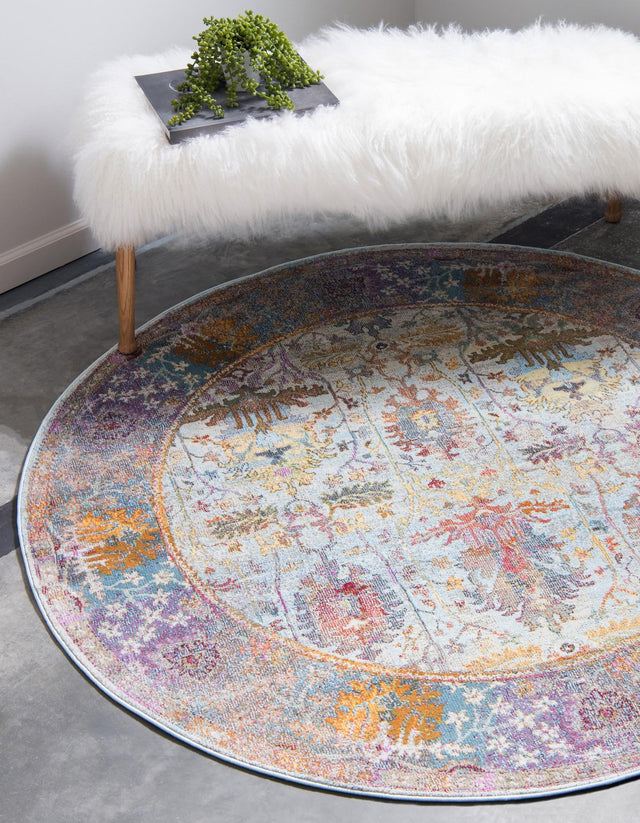 Light Blue 5' 5 x 5' 5 Baracoa Round Area Rug 100% Polypropylene Distressed Vintage Living Dining Room Office Traditional Carpet for Sale at Rug Engine