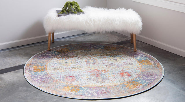 Light Blue 5' 5 x 5' 5 Baracoa Round Area Rug 100% Polypropylene Distressed Vintage Living Dining Room Office Traditional Carpet for Sale at Rug Engine