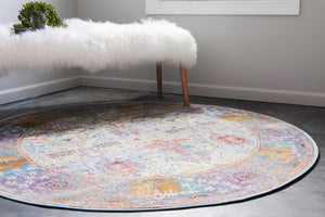 Light Blue 5' 5 x 5' 5 Baracoa Round Area Rug 100% Polypropylene Distressed Vintage Living Dining Room Office Traditional Carpet for Sale at Rug Engine