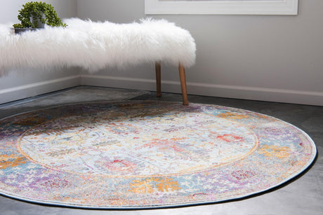 Light Blue 5' 5 x 5' 5 Baracoa Round Area Rug 100% Polypropylene Distressed Vintage Living Dining Room Office Traditional Carpet for Sale at Rug Engine