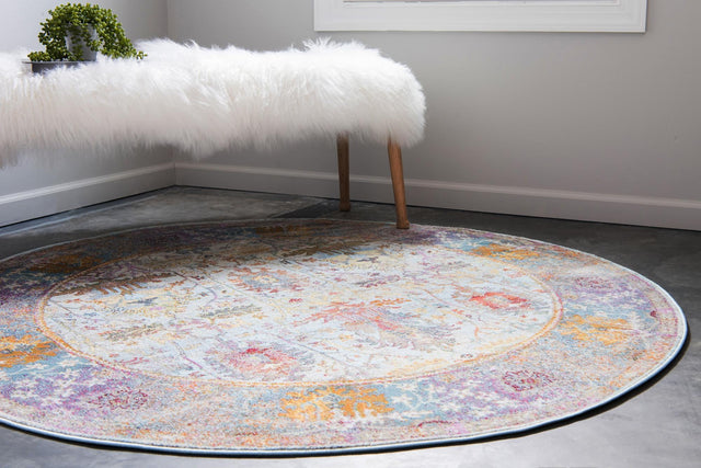 Light Blue 5' 5 x 5' 5 Baracoa Round Area Rug 100% Polypropylene Distressed Vintage Living Dining Room Office Traditional Carpet for Sale at Rug Engine