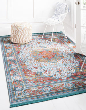 Light Blue 5' 5 x 8' Baracoa Rectangle Area Rug 100% Polypropylene Distressed Vintage Living Dining Room Office Traditional Carpet for Sale at Rug Engine