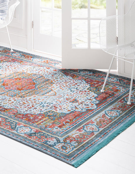 Light Blue 8' x 11' Baracoa Rectangle Area Rug 100% Polypropylene Distressed Vintage Living Dining Room Office Traditional Carpet for Sale at Rug Engine