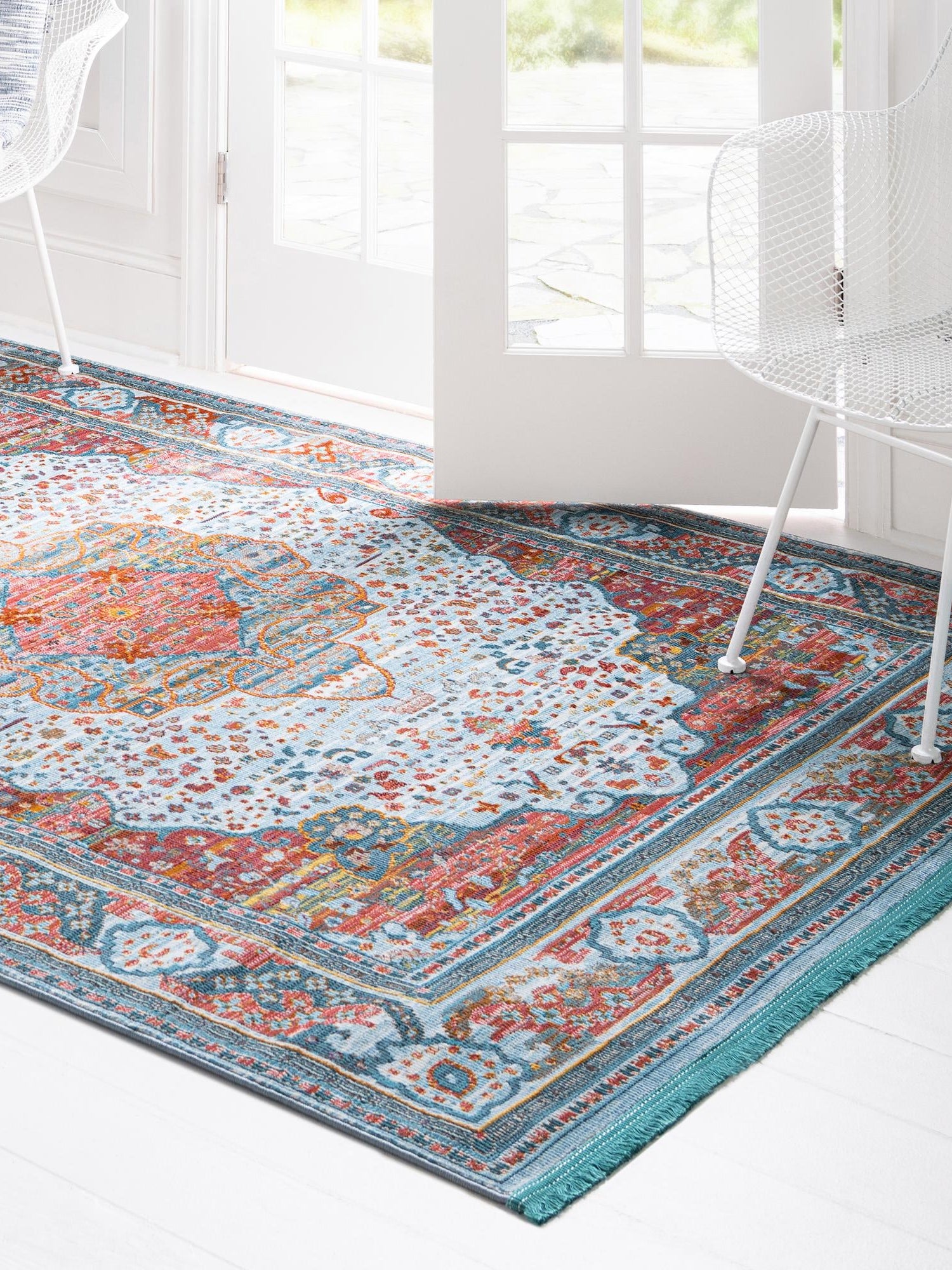 Light Blue 9' x 12' Baracoa Rectangle Area Rug 100% Polypropylene Distressed Vintage Living Dining Room Office Traditional Carpet for Sale at Rug Engine