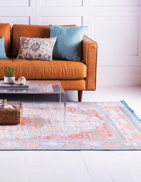 Light Blue 8' x 11' Baracoa Rectangle Area Rug 100% Polypropylene Distressed Vintage Living Dining Room Office Traditional Carpet for Sale at Rug Engine