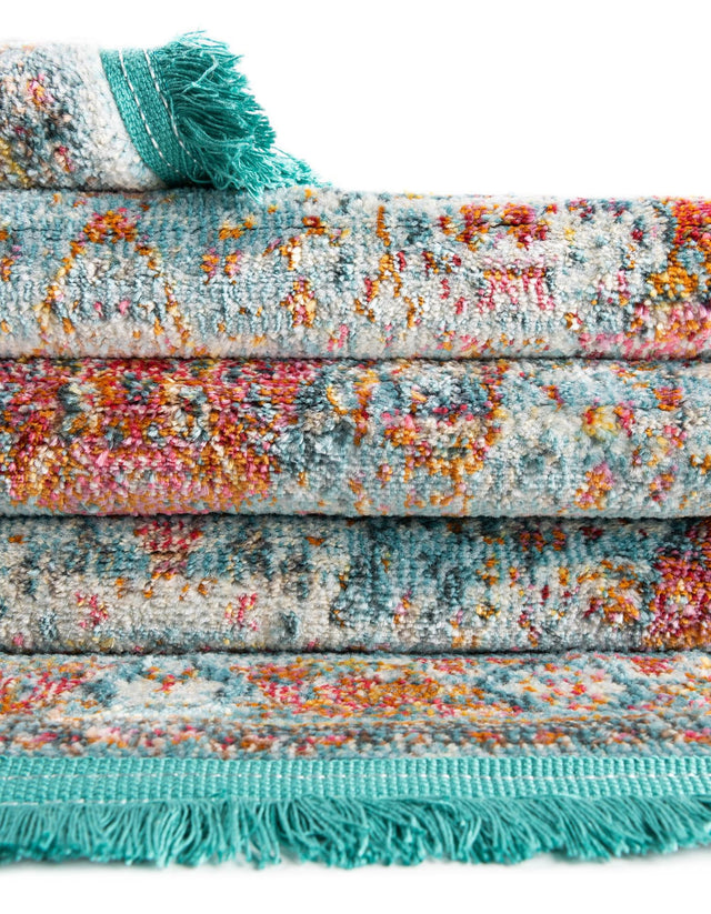Light Blue 7' 1 x 10' Baracoa Rectangle Area Rug 100% Polypropylene Distressed Vintage Living Dining Room Office Traditional Carpet for Sale at Rug Engine