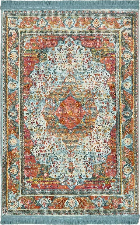 Light Blue 2' 2 x 3' 1 Baracoa Rectangle Area Rug 100% Polypropylene Distressed Vintage Living Dining Room Office Traditional Carpet for Sale at Rug Engine