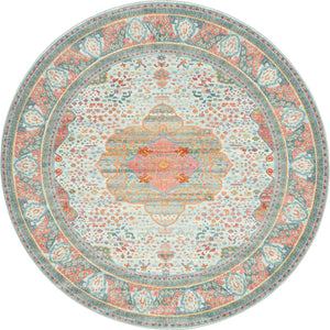 Light Blue 8' x 8' Baracoa Round Area Rug 100% Polypropylene Distressed Vintage Living Dining Room Office Traditional Carpet for Sale at Rug Engine