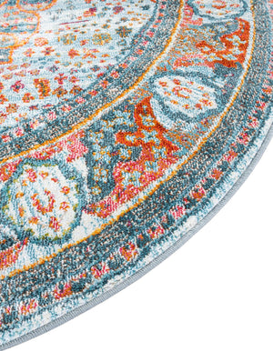 Light Blue 5' 5 x 5' 5 Baracoa Round Area Rug 100% Polypropylene Distressed Vintage Living Dining Room Office Traditional Carpet for Sale at Rug Engine