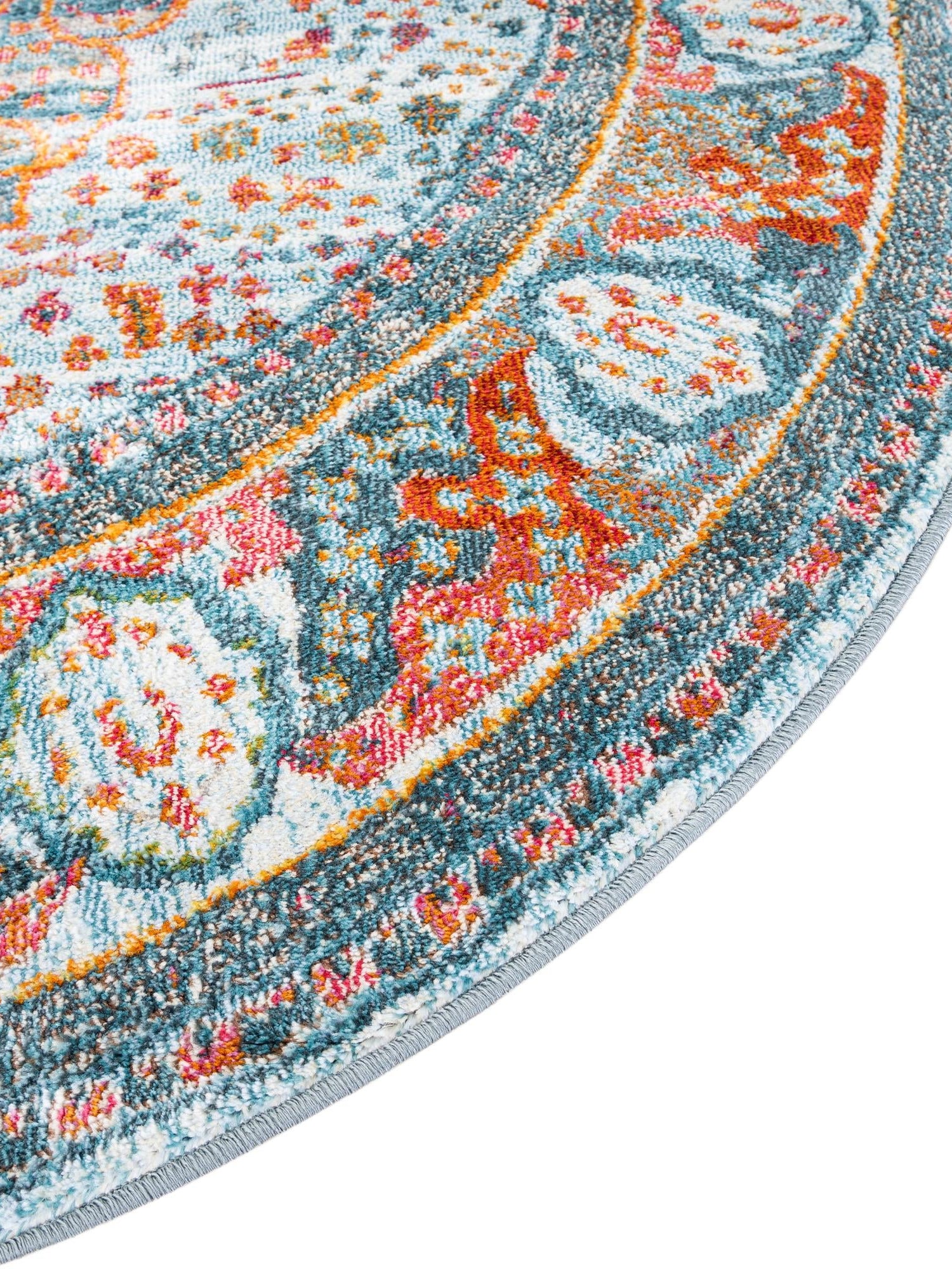 Light Blue 6' 1 x 6' 1 Baracoa Round Area Rug 100% Polypropylene Distressed Vintage Living Dining Room Office Traditional Carpet for Sale at Rug Engine