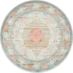 Light Blue 5' 5 x 5' 5 Baracoa Round Area Rug 100% Polypropylene Distressed Vintage Living Dining Room Office Traditional Carpet for Sale at Rug Engine