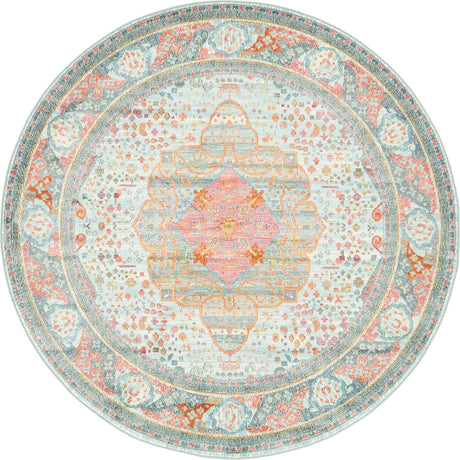 Light Blue 5' 5 x 5' 5 Baracoa Round Area Rug 100% Polypropylene Distressed Vintage Living Dining Room Office Traditional Carpet for Sale at Rug Engine