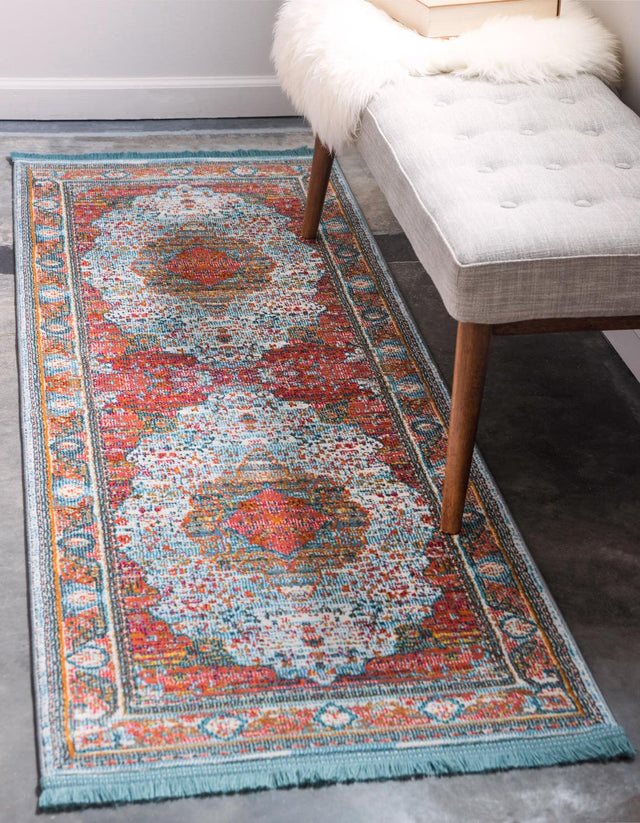 Light Blue 2' 7 x 13' Baracoa Runner Area Rug 100% Polypropylene Distressed Vintage Living Dining Room Office Traditional Carpet for Sale at Rug Engine