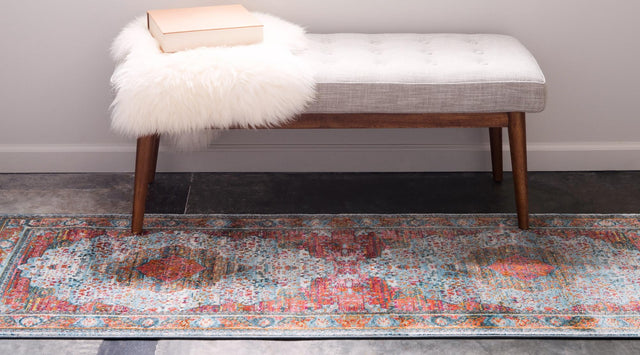 Light Blue 2' 7 x 13' Baracoa Runner Area Rug 100% Polypropylene Distressed Vintage Living Dining Room Office Traditional Carpet for Sale at Rug Engine