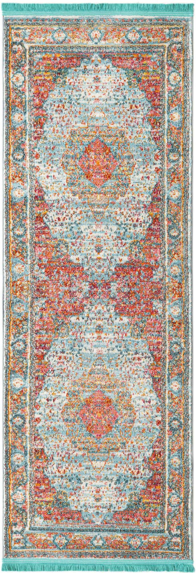 Light Blue 2' 2 x 6' 1 Baracoa Runner Area Rug 100% Polypropylene Distressed Vintage Living Dining Room Office Traditional Carpet for Sale at Rug Engine